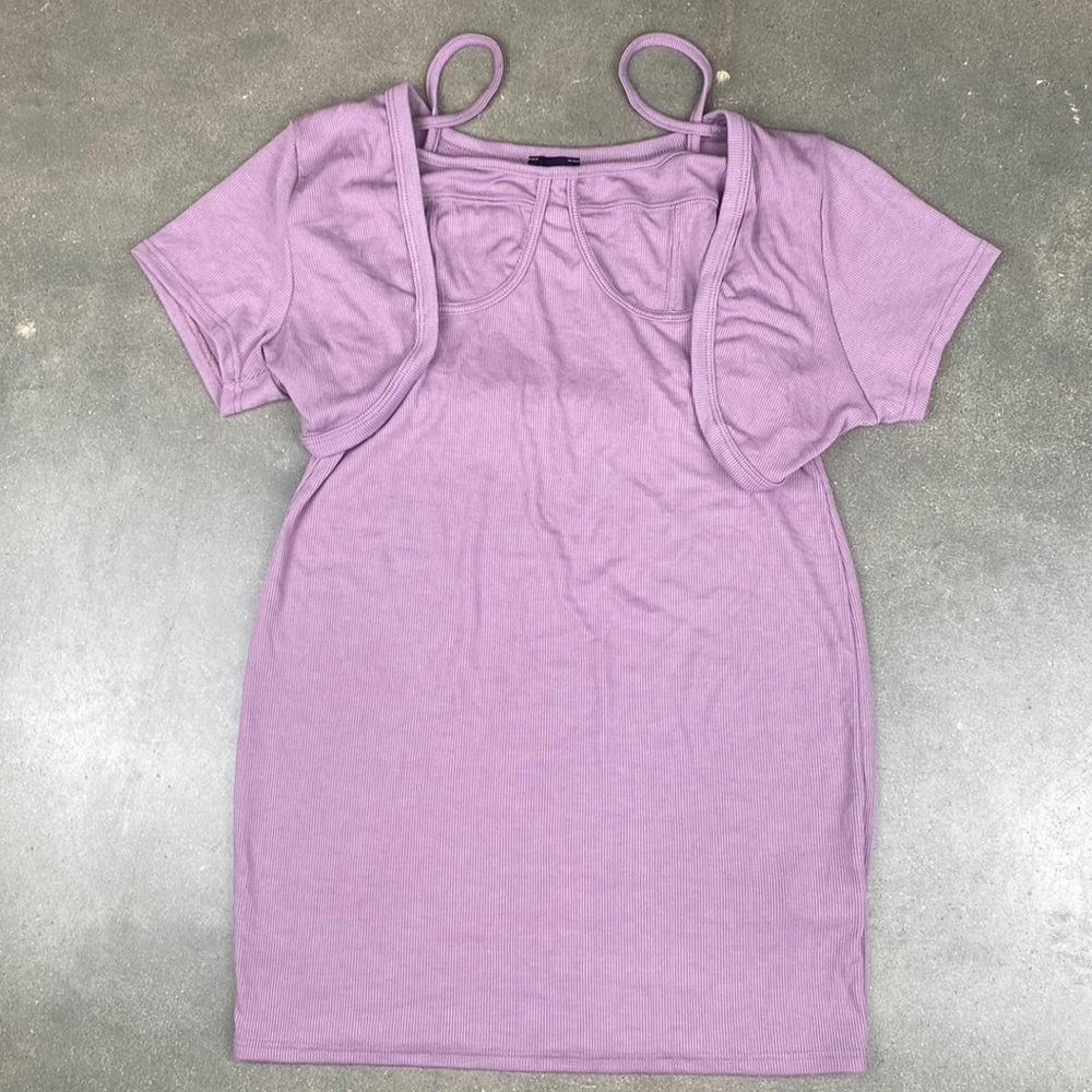 Lavender Plus size bustier mini dress with short sleeve bolero set